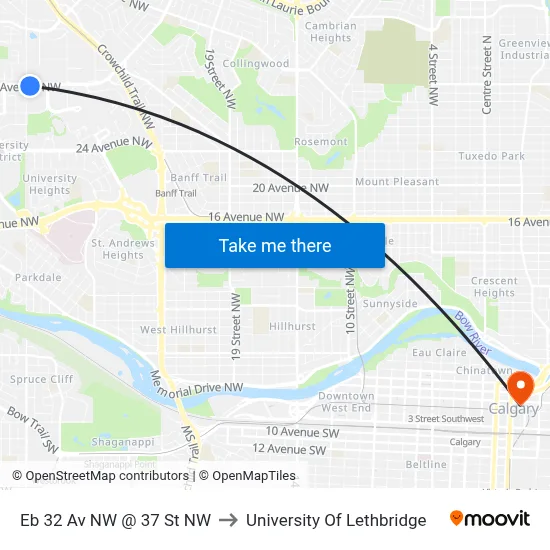 Eb 32 Av NW @ 37 St NW to University Of Lethbridge map