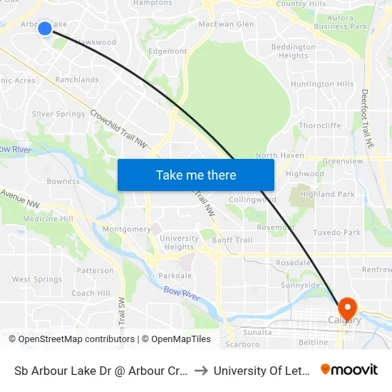 Sb Arbour Lake Dr @ Arbour Crest Rd NW to University Of Lethbridge map