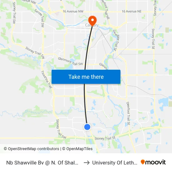 Nb Shawville Bv @ N. Of Shalom Wy SE to University Of Lethbridge map