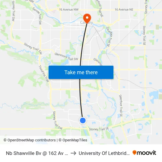 Nb Shawville Bv @ 162 Av SE to University Of Lethbridge map