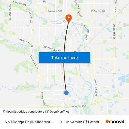 Nb Midrige Dr @ Midcrest Cr SE to University Of Lethbridge map