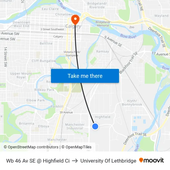 Wb 46 Av SE @ Highfield Ci to University Of Lethbridge map