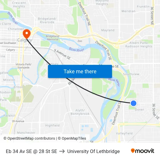 Eb 34 Av SE @ 28 St SE to University Of Lethbridge map