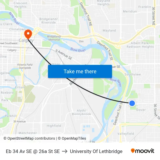 Eb 34 Av SE @ 26a St SE to University Of Lethbridge map
