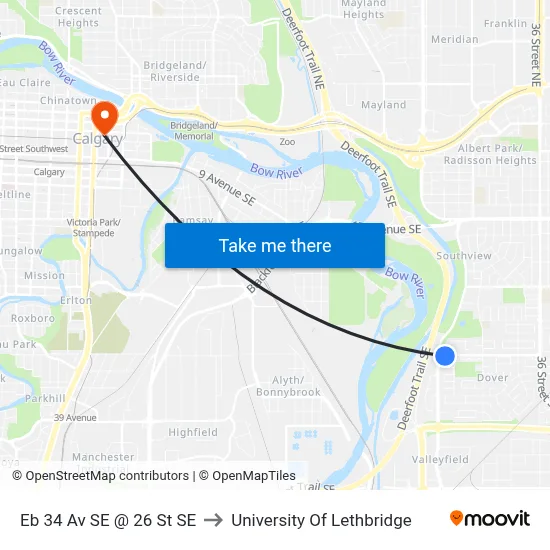 Eb 34 Av SE @ 26 St SE to University Of Lethbridge map
