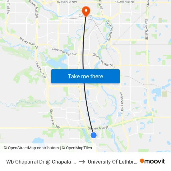 Wb Chaparral Dr @ Chapala Mt SE to University Of Lethbridge map