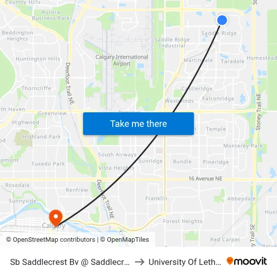 Sb Saddlecrest Bv @ Saddlecrest Pl NE to University Of Lethbridge map