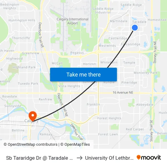 Sb Tararidge Dr @ Taradale Dr NE to University Of Lethbridge map