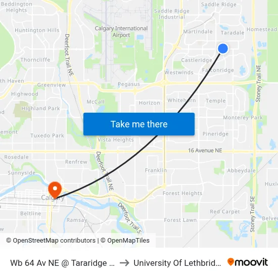 Wb 64 Av NE @ Tararidge Dr to University Of Lethbridge map