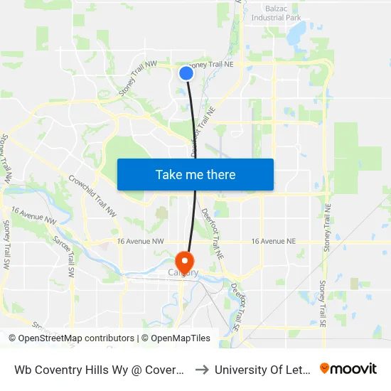 Wb Coventry Hills Wy @ Coverbrook Gr NE to University Of Lethbridge map