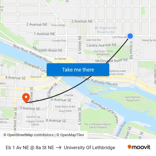 Eb 1 Av NE @ 8a St NE to University Of Lethbridge map