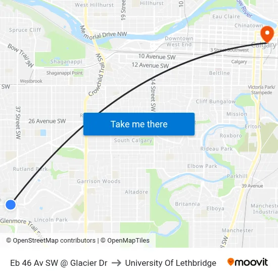 Eb 46 Av SW @ Glacier Dr to University Of Lethbridge map