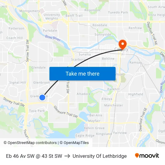 Eb 46 Av SW @ 43 St SW to University Of Lethbridge map