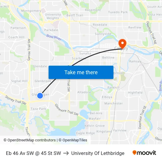 Eb 46 Av SW @ 45 St SW to University Of Lethbridge map