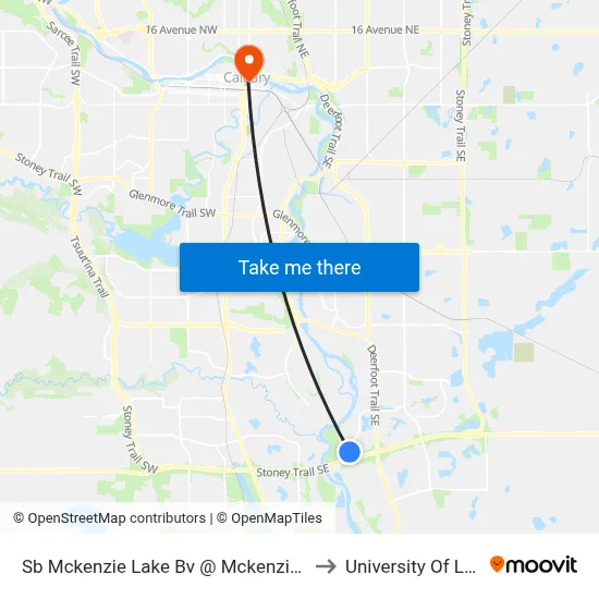 Sb Mckenzie Lake Bv @ Mckenzie Meadows Dr SE to University Of Lethbridge map
