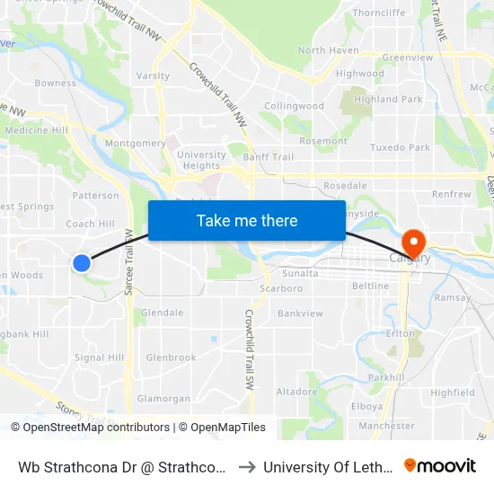Wb Strathcona Dr @ Strathcona Dr SW to University Of Lethbridge map