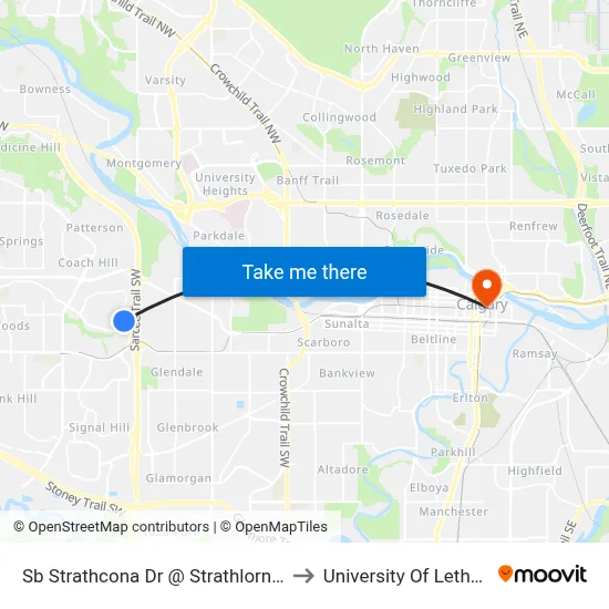 Sb Strathcona Dr @ Strathlorne Cr SW to University Of Lethbridge map