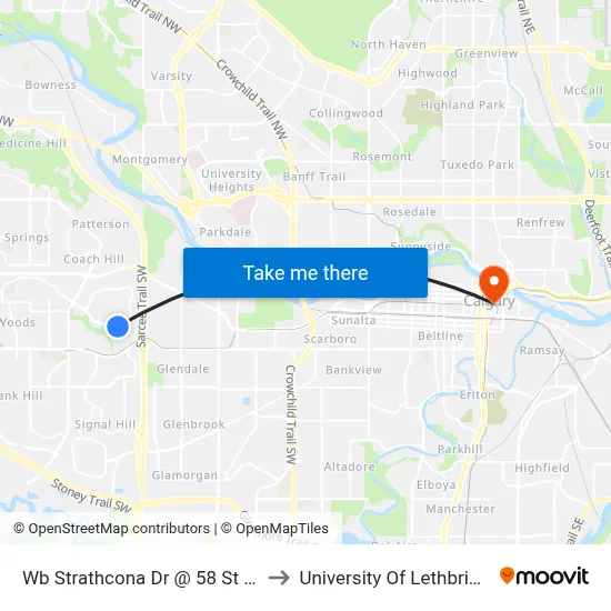 Wb Strathcona Dr @ 58 St SW to University Of Lethbridge map
