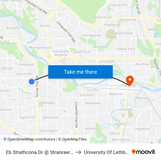 Eb Strathcona Dr @ Stranraer Pl SW to University Of Lethbridge map