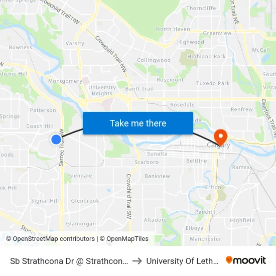 Sb Strathcona Dr @ Strathcona Hl SW to University Of Lethbridge map