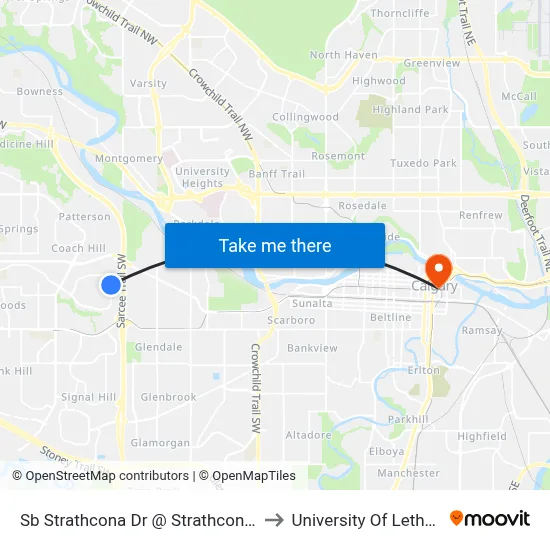 Sb Strathcona Dr @ Strathcona Cr SW to University Of Lethbridge map