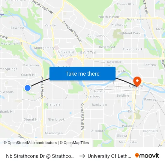 Nb Strathcona Dr @ Strathcona Dr SW to University Of Lethbridge map
