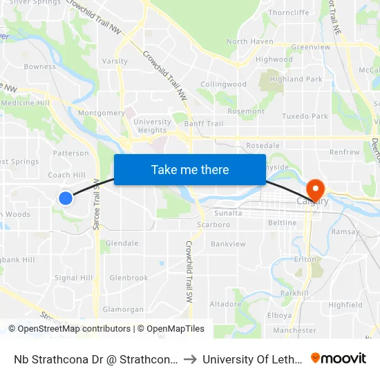 Nb Strathcona Dr @ Strathcona Rd SW to University Of Lethbridge map