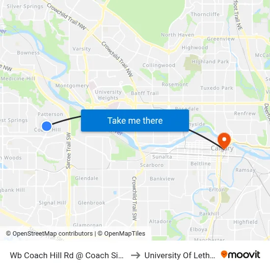 Wb Coach Hill Rd @ Coach Side Rd SW to University Of Lethbridge map