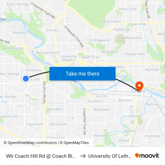 Wb Coach Hill Rd @ Coach Bluff Cr SW to University Of Lethbridge map