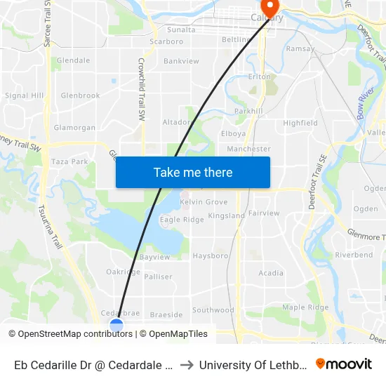 Eb Cedarille Dr @ Cedardale Cr SW to University Of Lethbridge map