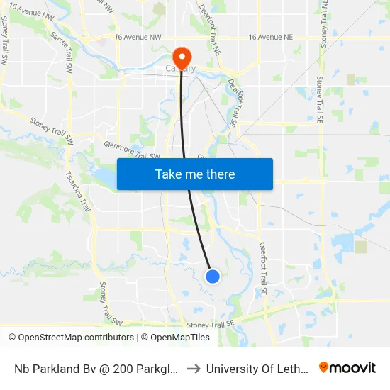 Nb Parkland Bv @ 200 Parkglen Pl SE to University Of Lethbridge map
