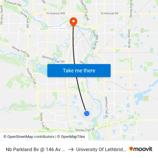 Nb Parkland Bv @ 146 Av SE to University Of Lethbridge map