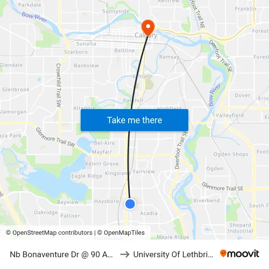 Nb Bonaventure Dr @ 90 Av SE to University Of Lethbridge map
