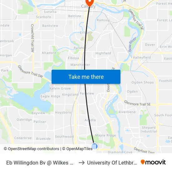Eb Willingdon Bv @ Wilkes Rd SE to University Of Lethbridge map