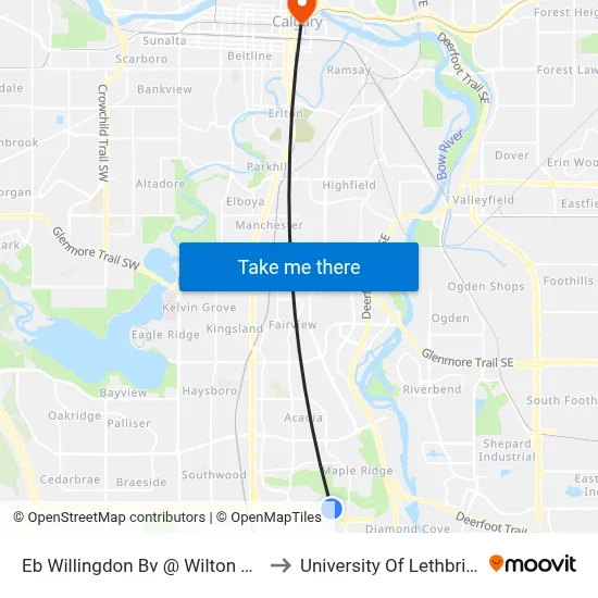 Eb Willingdon Bv @ Wilton Pl SE to University Of Lethbridge map