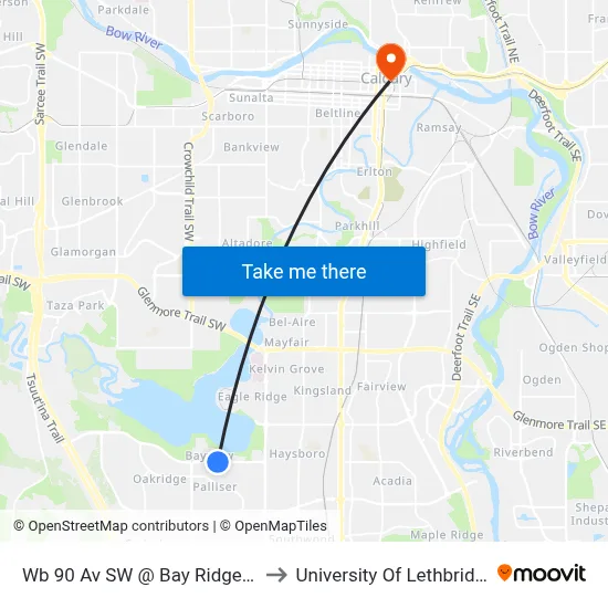 Wb 90 Av SW @ Bay Ridge Dr to University Of Lethbridge map