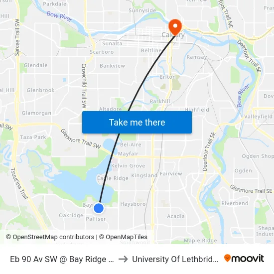 Eb 90 Av SW @ Bay Ridge Dr to University Of Lethbridge map