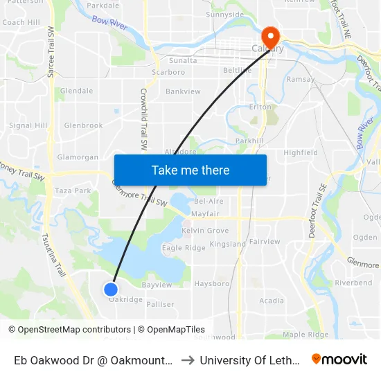 Eb Oakwood Dr @ Oakmount Wy SW to University Of Lethbridge map