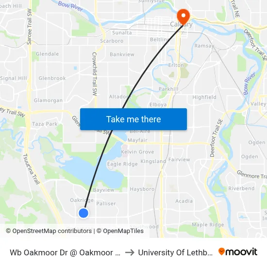 Wb Oakmoor Dr @ Oakmoor Cr SW to University Of Lethbridge map