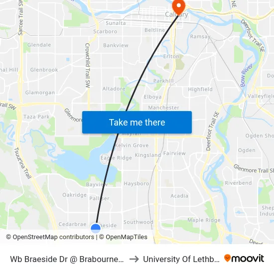 Wb Braeside Dr @ Brabourne Rd SW to University Of Lethbridge map