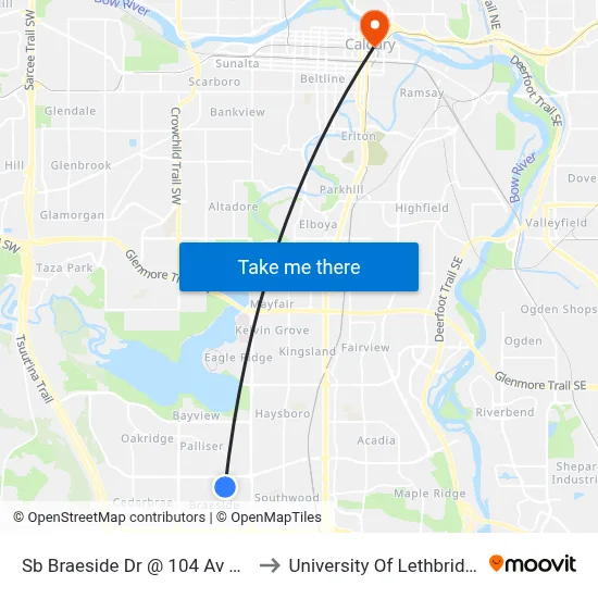 Sb Braeside Dr @ 104 Av SW to University Of Lethbridge map