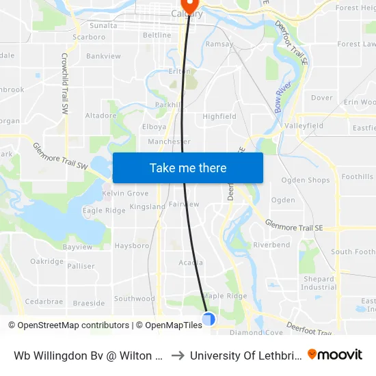 Wb Willingdon Bv @ Wilton Pl SE to University Of Lethbridge map