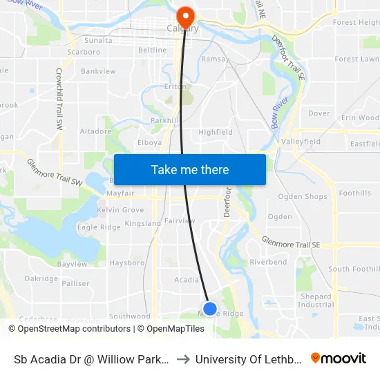 Sb Acadia Dr @ Williow Park Dr SE to University Of Lethbridge map