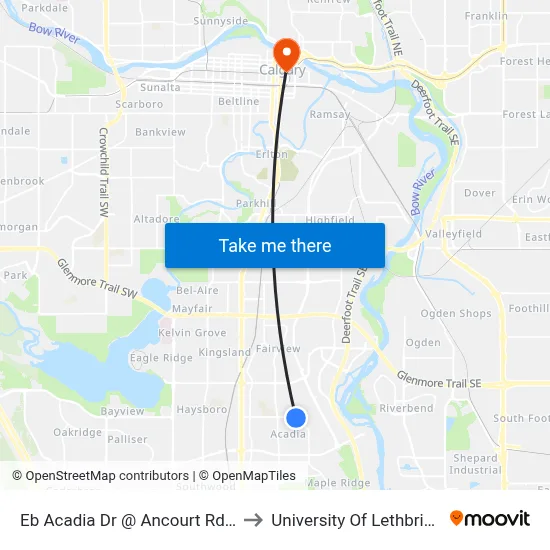 Eb Acadia Dr @ Ancourt  Rd SE to University Of Lethbridge map