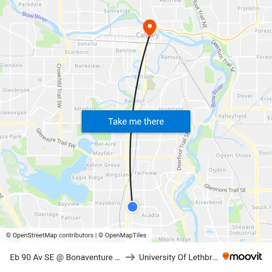 Eb 90 Av SE @ Bonaventure Dr SE to University Of Lethbridge map