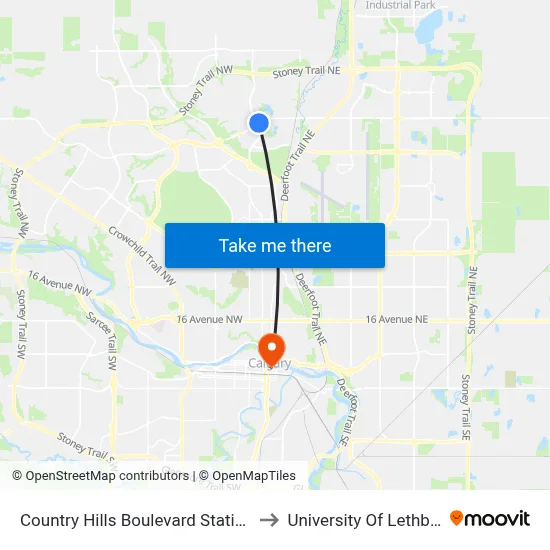 Country Hills Boulevard Station (Nb) to University Of Lethbridge map