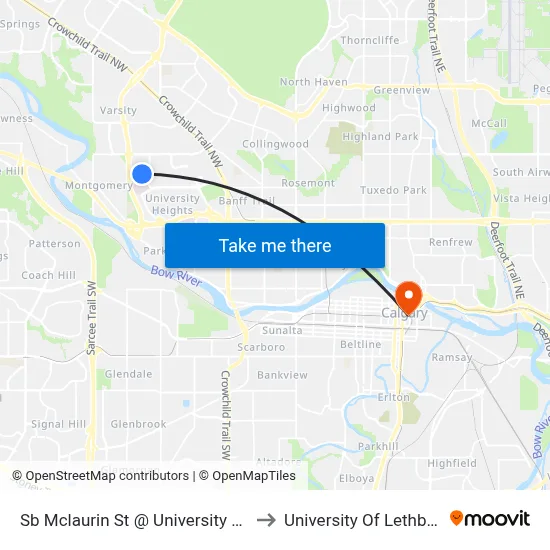 Sb Mclaurin St @ University Av NW to University Of Lethbridge map