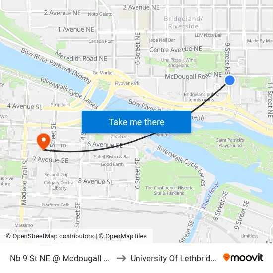 Nb 9 St NE @ Mcdougall Rd to University Of Lethbridge map