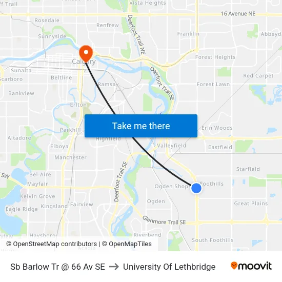 Sb Barlow Tr @ 66 Av SE to University Of Lethbridge map