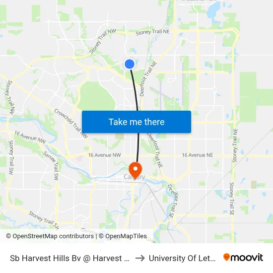 Sb Harvest Hills Bv @ Harvest Oak Ga NE to University Of Lethbridge map